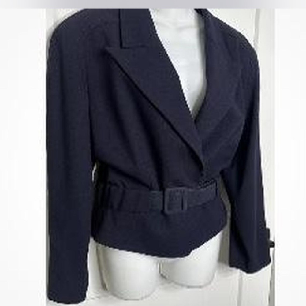 Vintage Bill Blass Navy Blue Belted cropped blazer